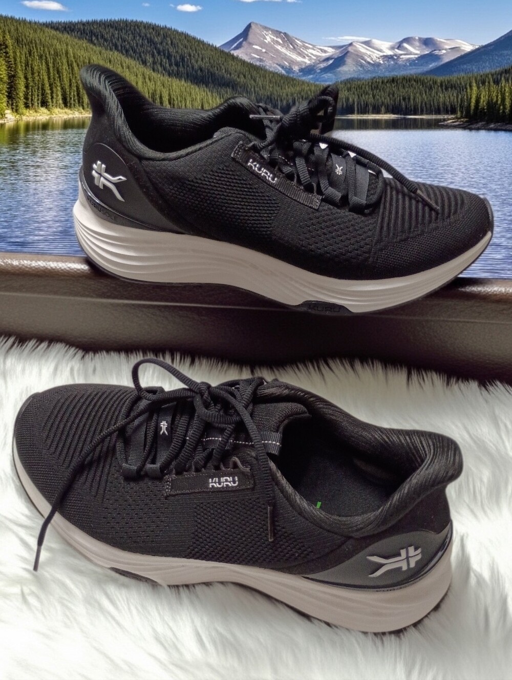 KURU Cloud Atom 2 Men's Black & White Athletic Walking Shoes Plantar Fascitis